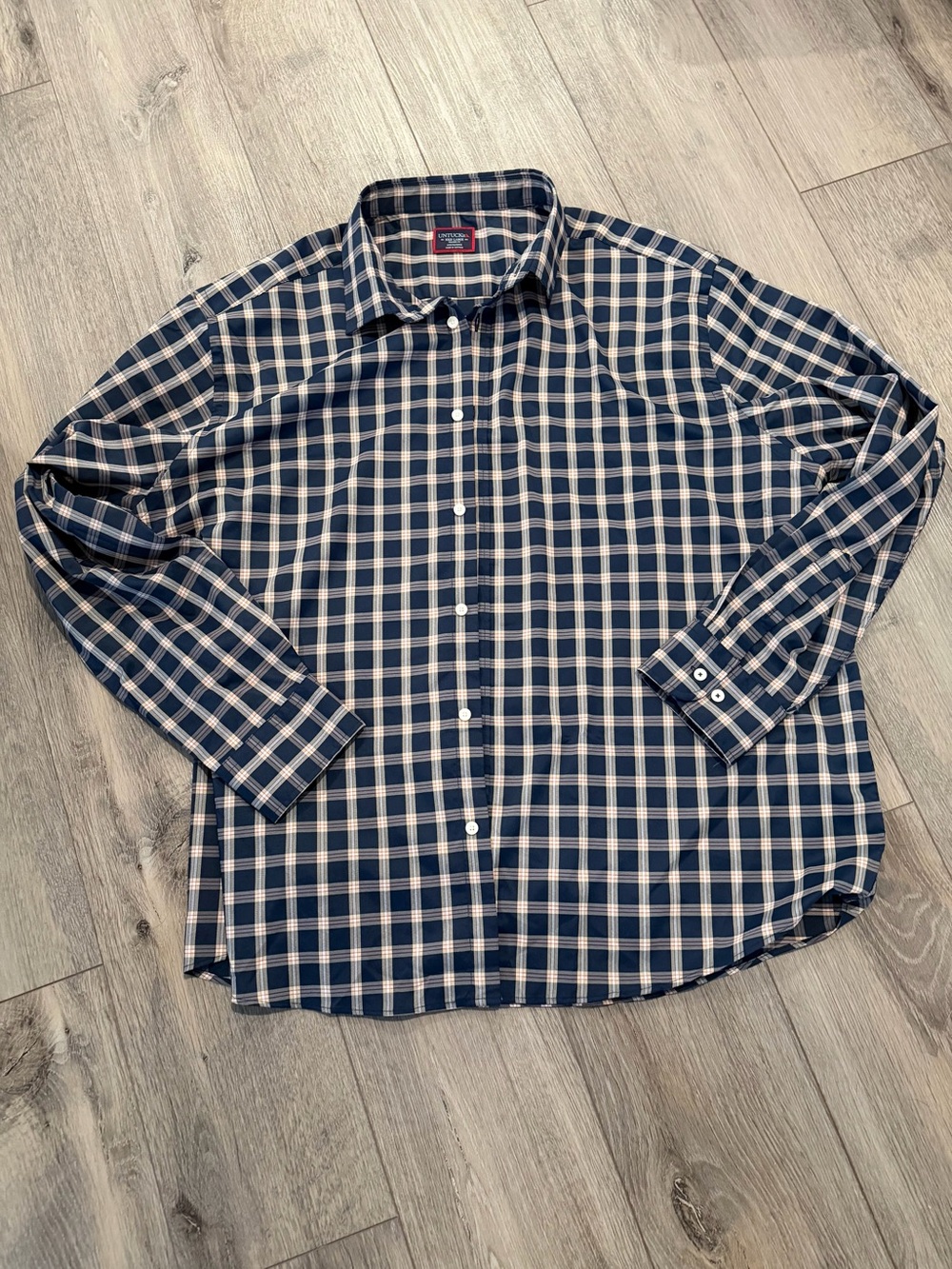 UNTUCKit Navy and White Check Dress Shirt